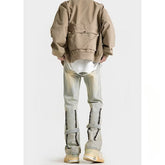 Men Jeans Spring Straight Casual Trousers Vintage Zipper Bootcut Trousers